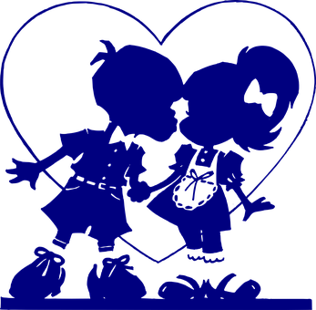 Silhouetted Children Kissingin Heart Shape PNG Image