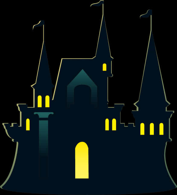 Silhouetted Fantasy Castle Illustration PNG Image