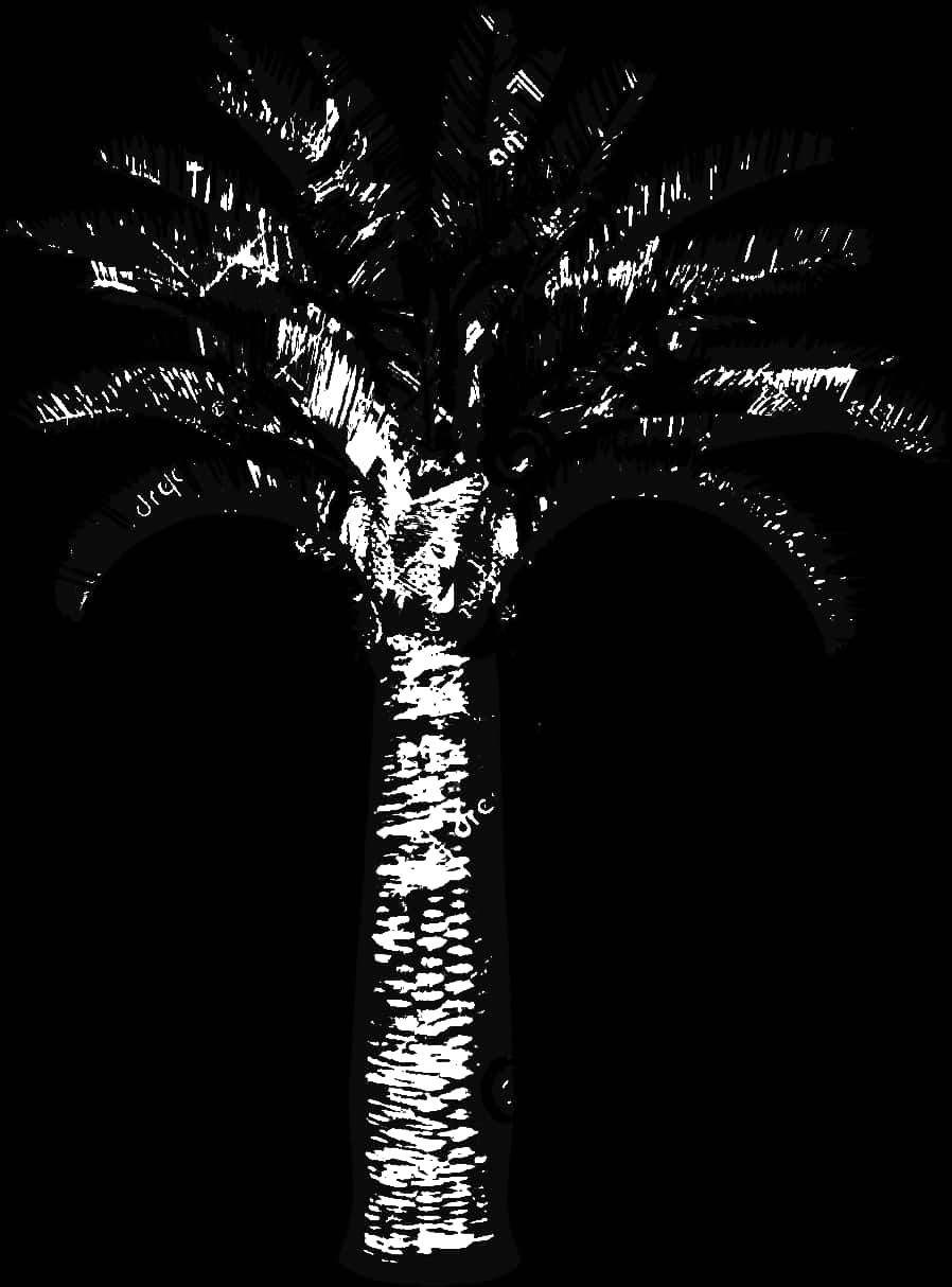 Silhouetted Palm Tree Against Dark Background PNG Image