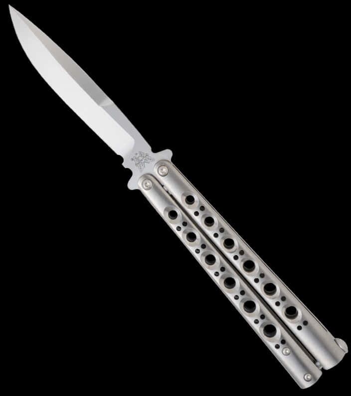 Silver Balisong Butterfly Knife PNG Image