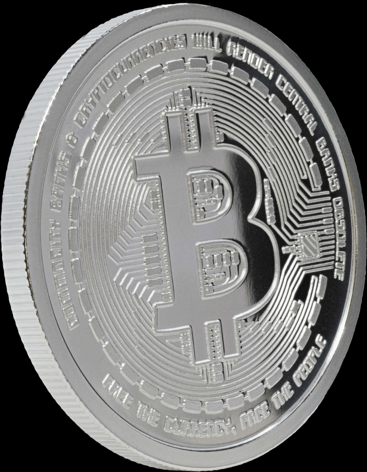 Silver Bitcoin Commemorative Coin PNG Image