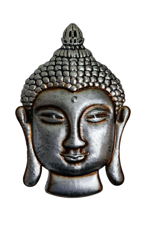 Silver Buddha Head Sculpture PNG Image