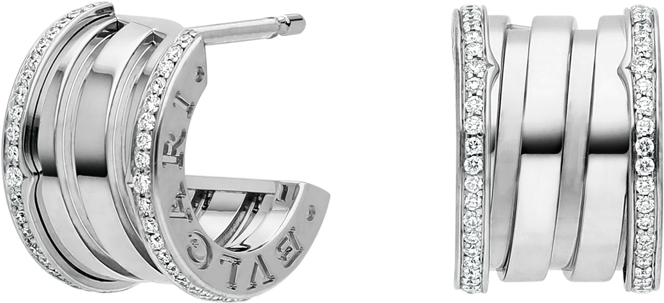 Silver Diamond Hoop Earrings PNG Image