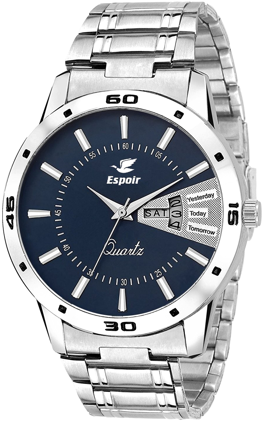 Silver Espoir Quartz Watchwith Blue Dial PNG Image