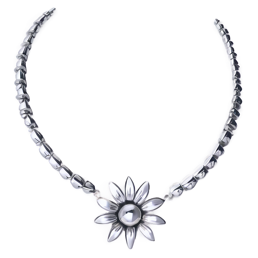 Silver Flower Necklace Png 06282024 PNG Image