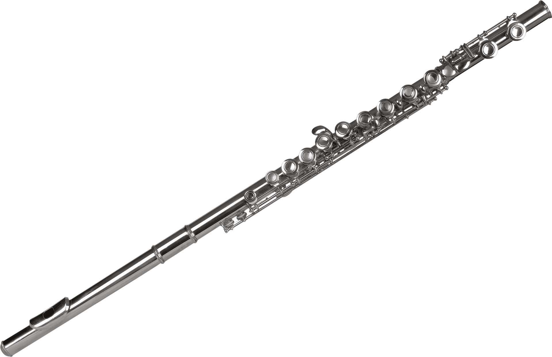 Silver Flute Isolatedon Blue Background PNG Image