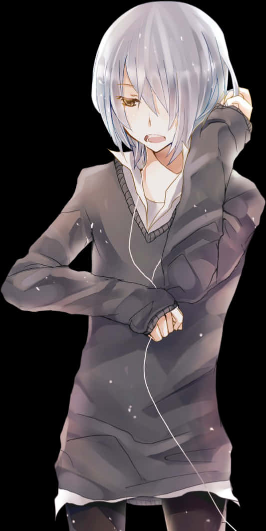 Silver Haired Anime Boy Emotional Expression PNG Image