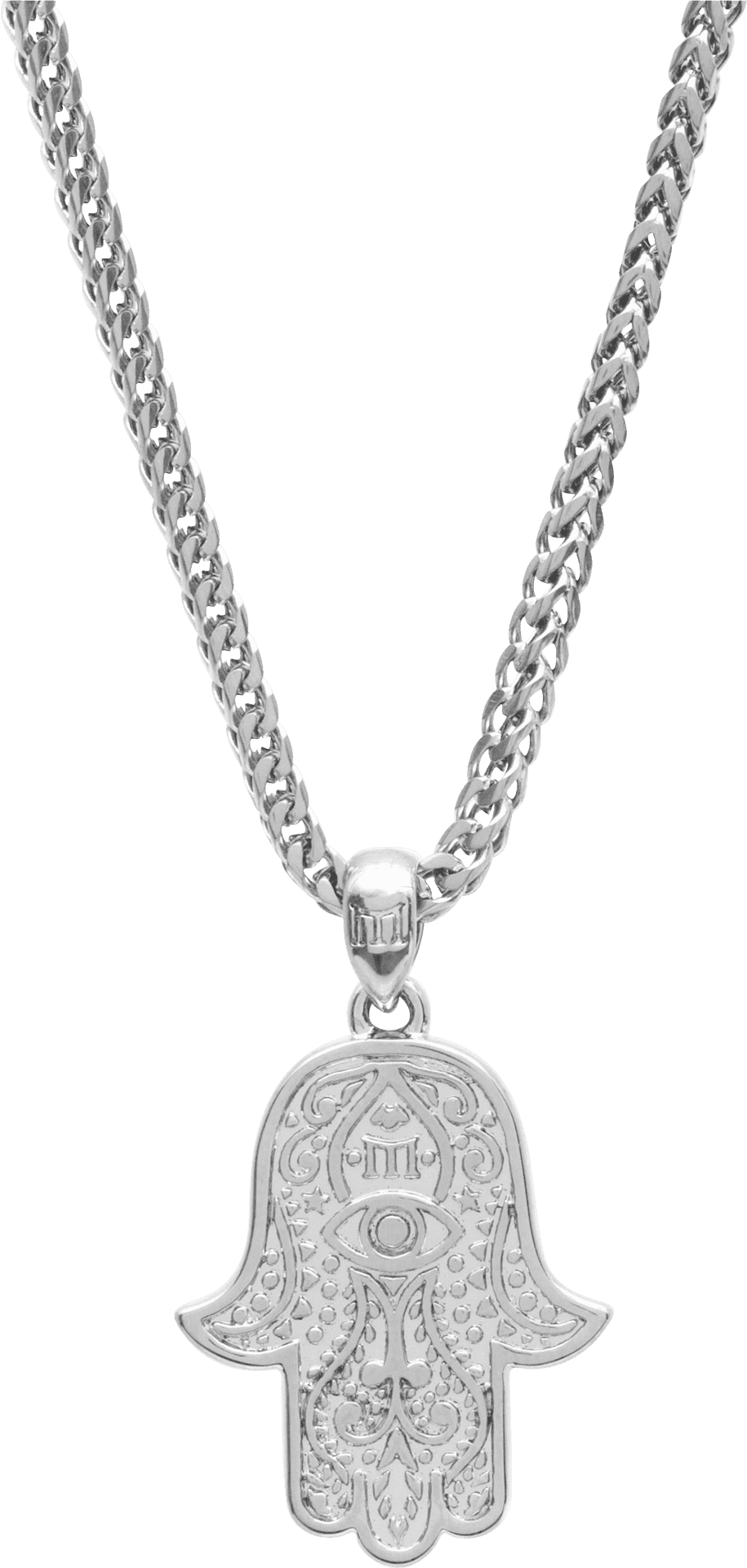 Silver Hamsa Hand Chain Necklace PNG Image