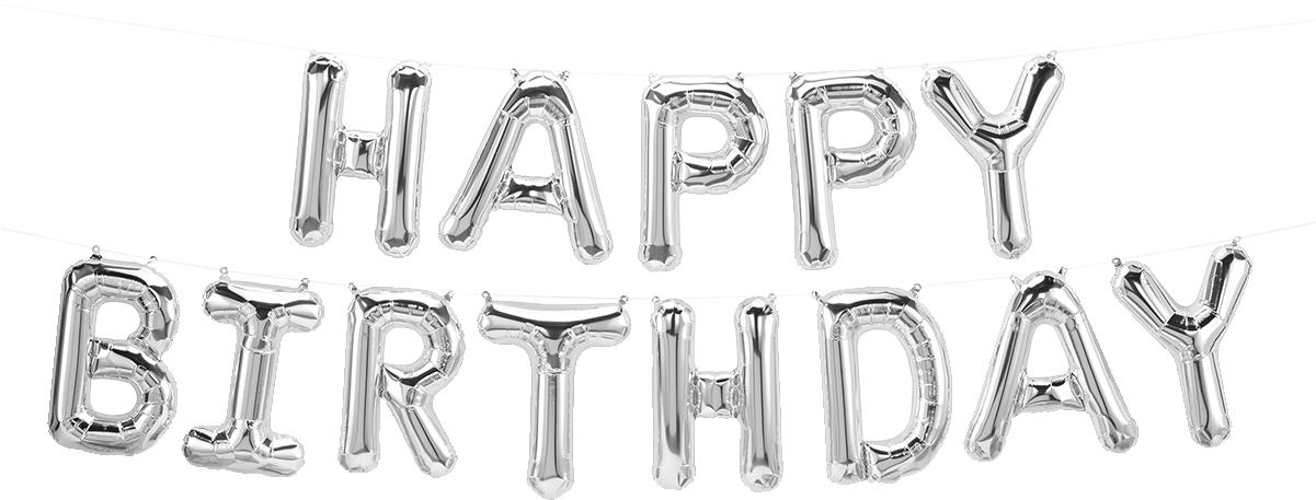 Silver Happy Birthday Balloon Banner PNG Image