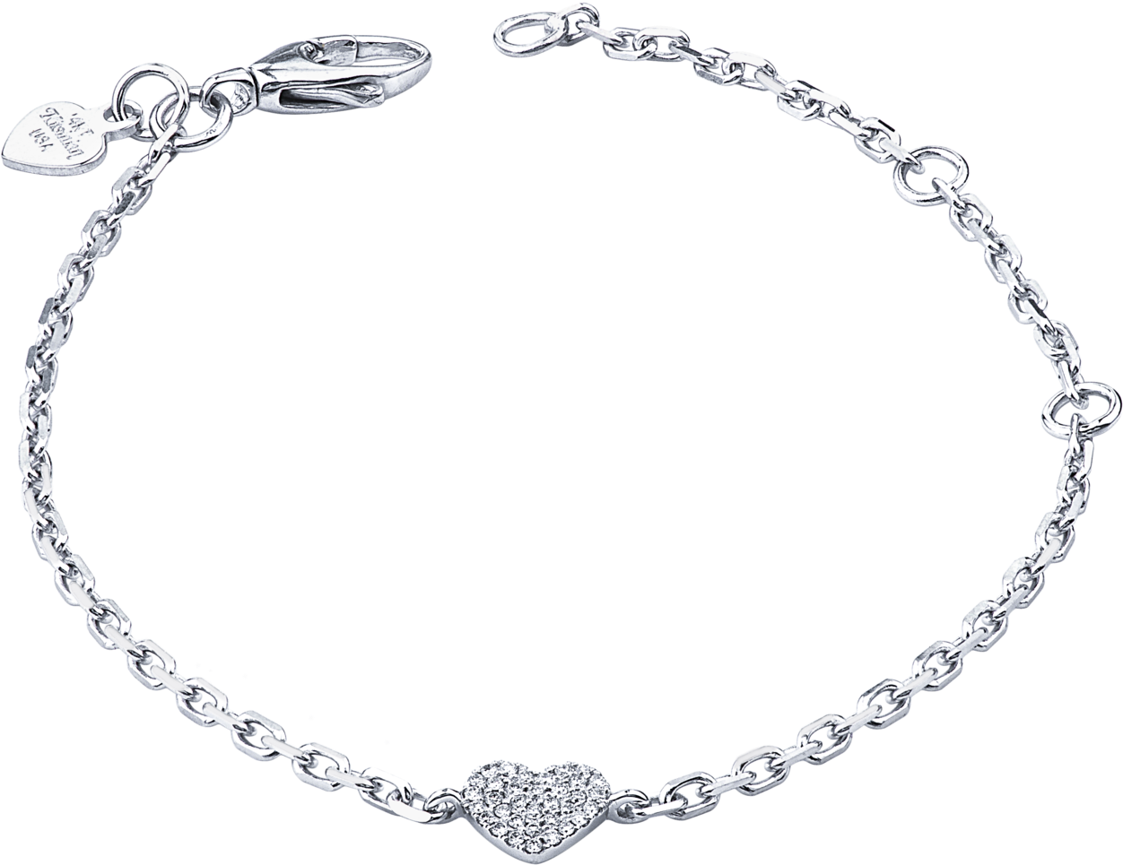 Silver Heart Diamond Bracelet PNG Image