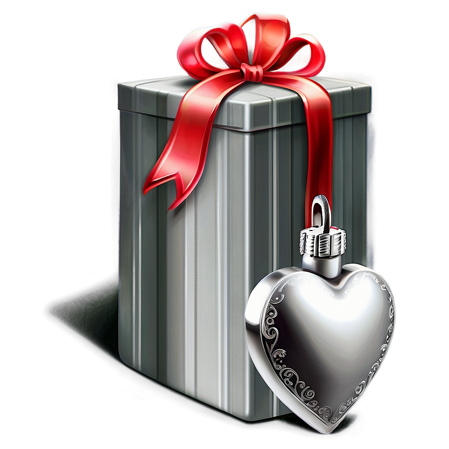 Silver Heart Gift Png Spi PNG Image