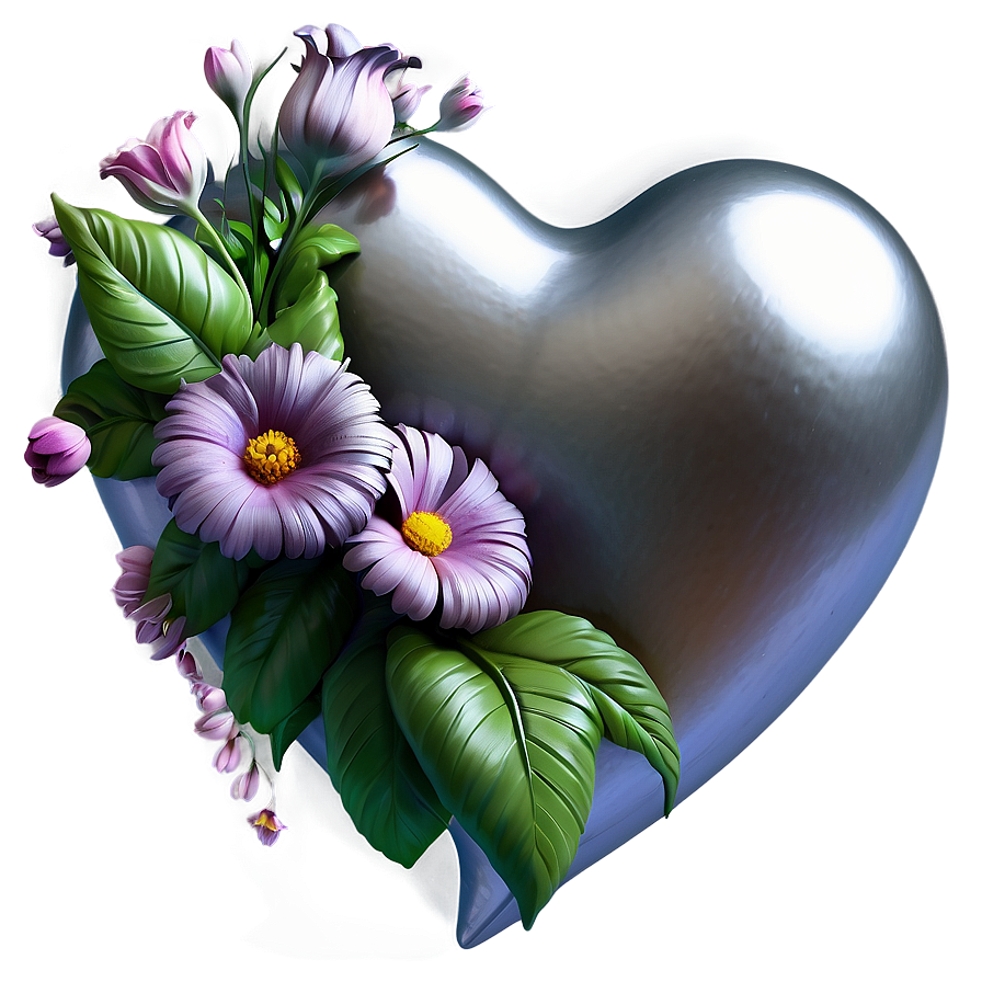 Silver Heart With Flowers Png 65 PNG Image