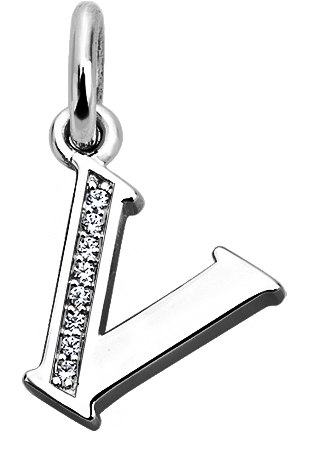 Silver Letter V Pendantwith Diamonds PNG Image