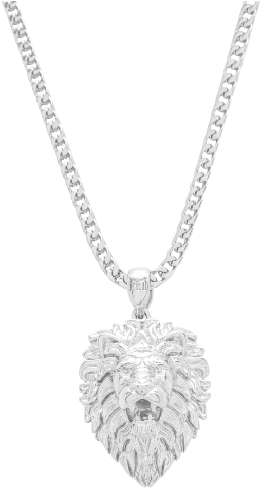 Silver Lion Pendant Necklace PNG Image