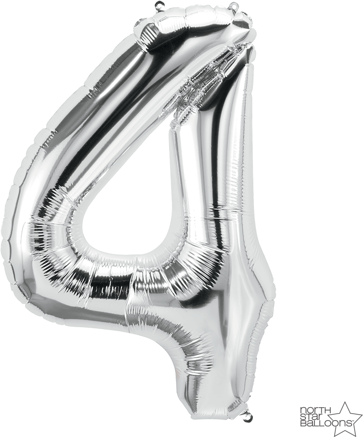 Silver Number4 Balloon PNG Image