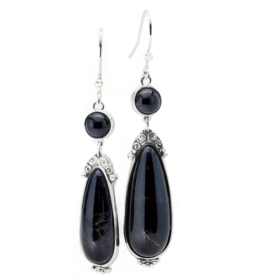 Silver Obsidian Earrings Png 6 PNG Image