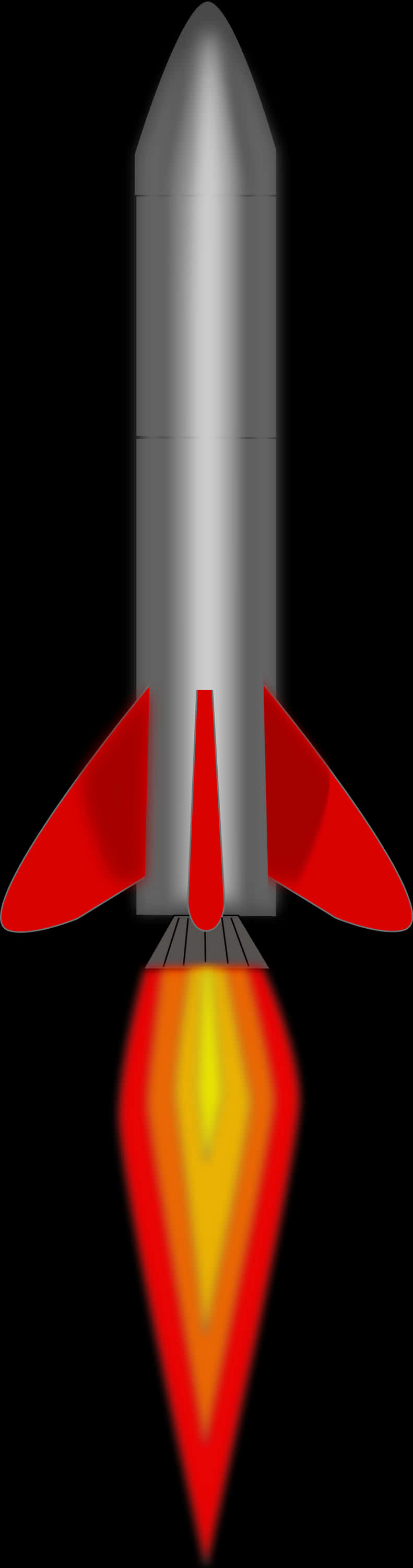 Silver Rocket Red Fins Flame Propulsion PNG Image