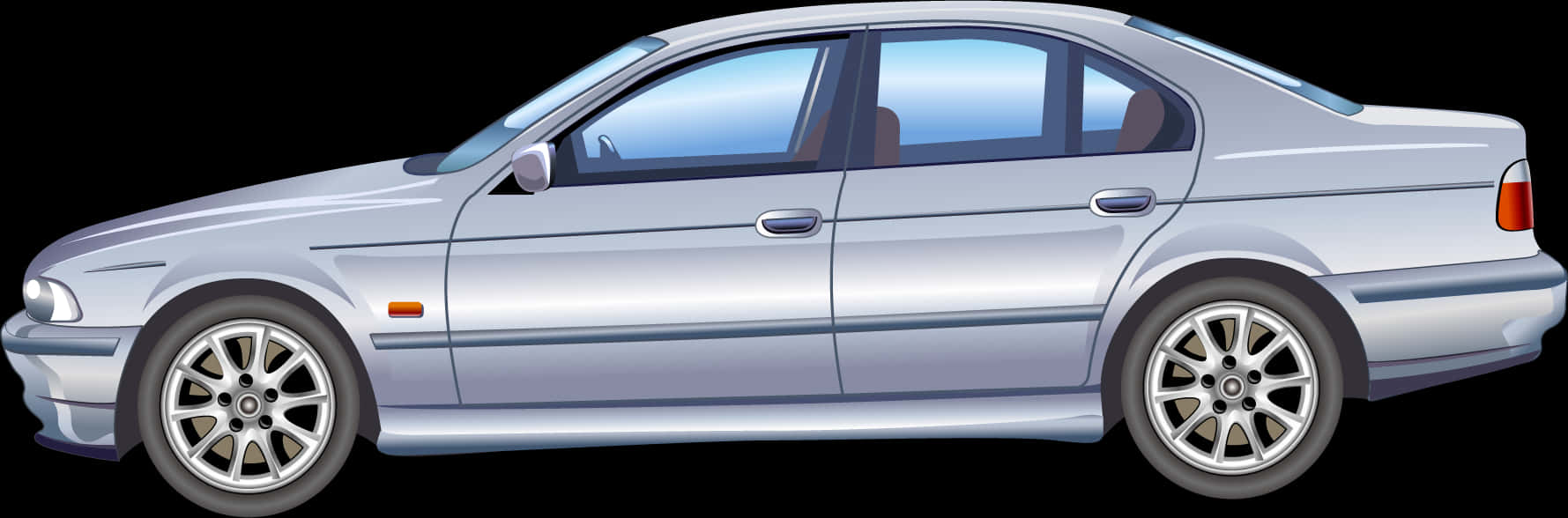 Silver Sedan Side View Vector PNG Image