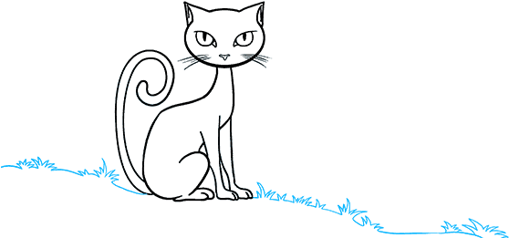 Simplified Blue Cat Drawing PNG Image