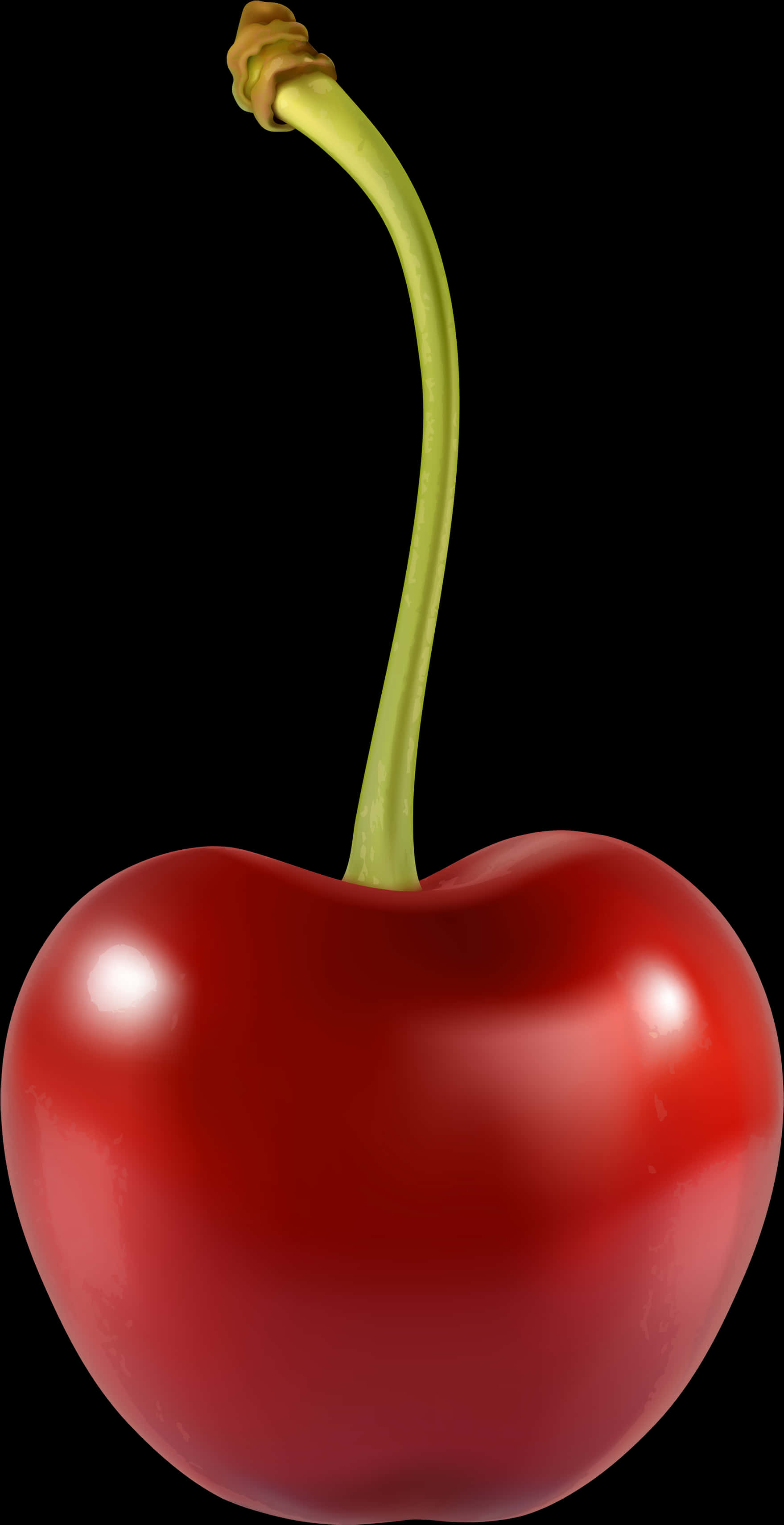 Single Red Cherry Black Background PNG Image