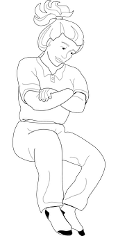 Sitting Girl Line Art PNG Image