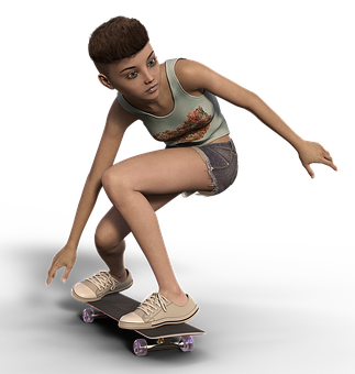 Skateboarding Girl3 D Render PNG Image