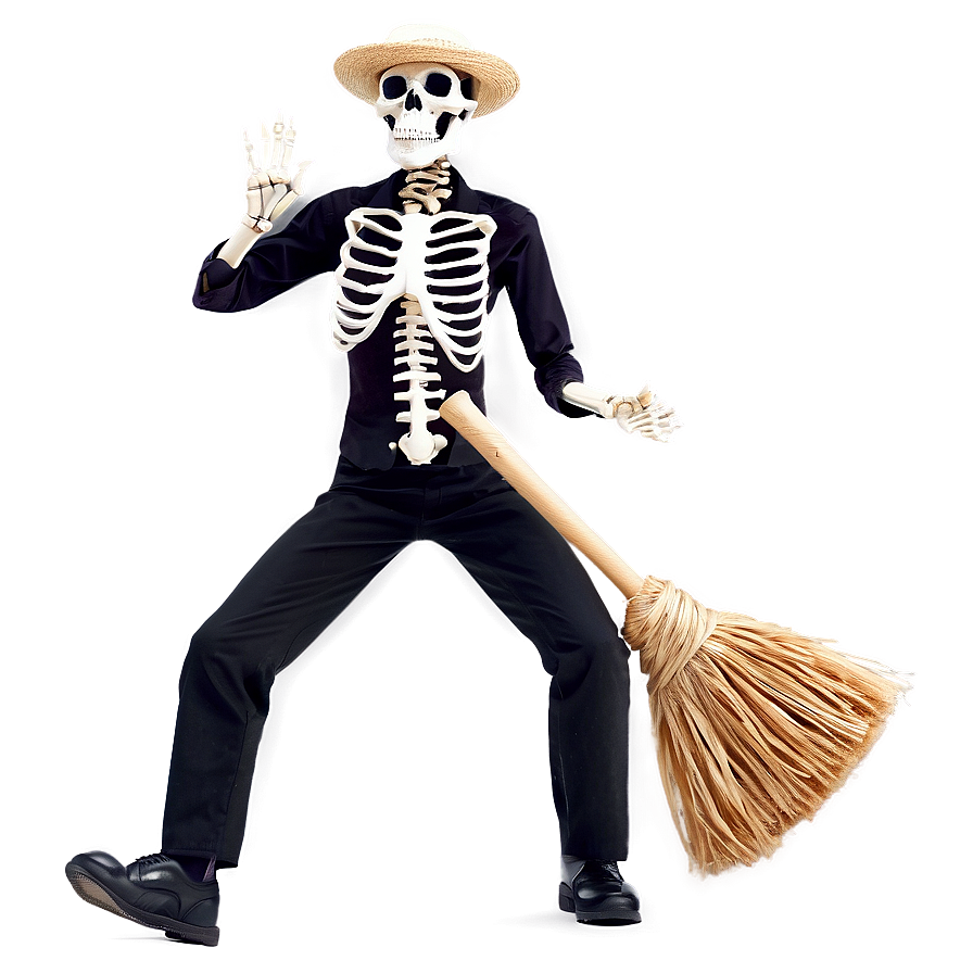 Skeleton Dancing With Broom Png Ijh65 PNG Image