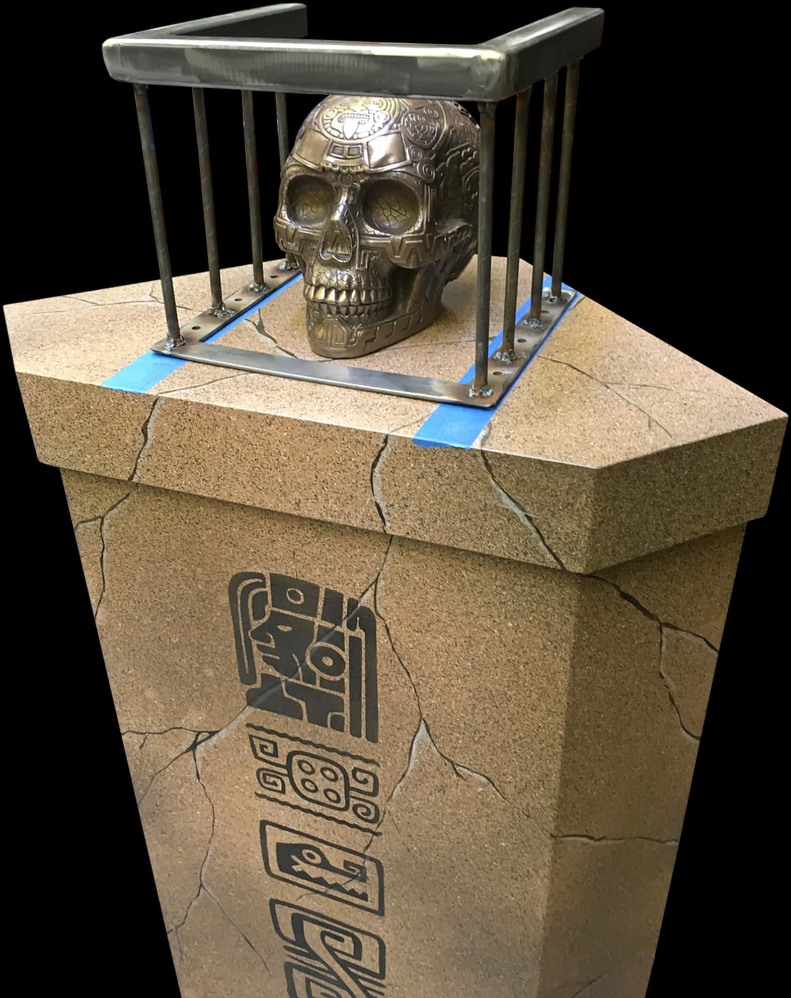 Skull Behind Bars Sculpture PNG Image