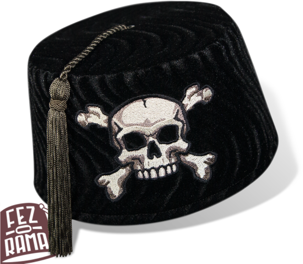 Skull Embroidered Black Fez PNG Image