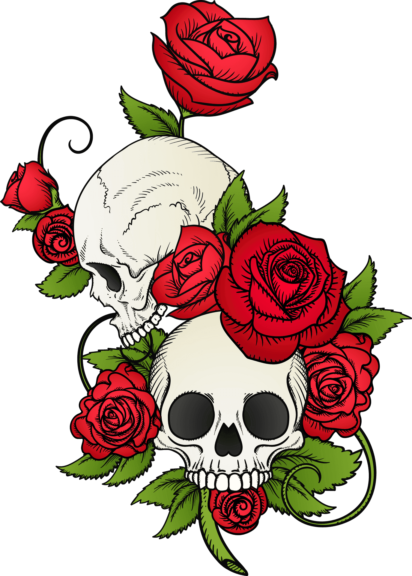 Skulland Roses Tattoo Design PNG Image