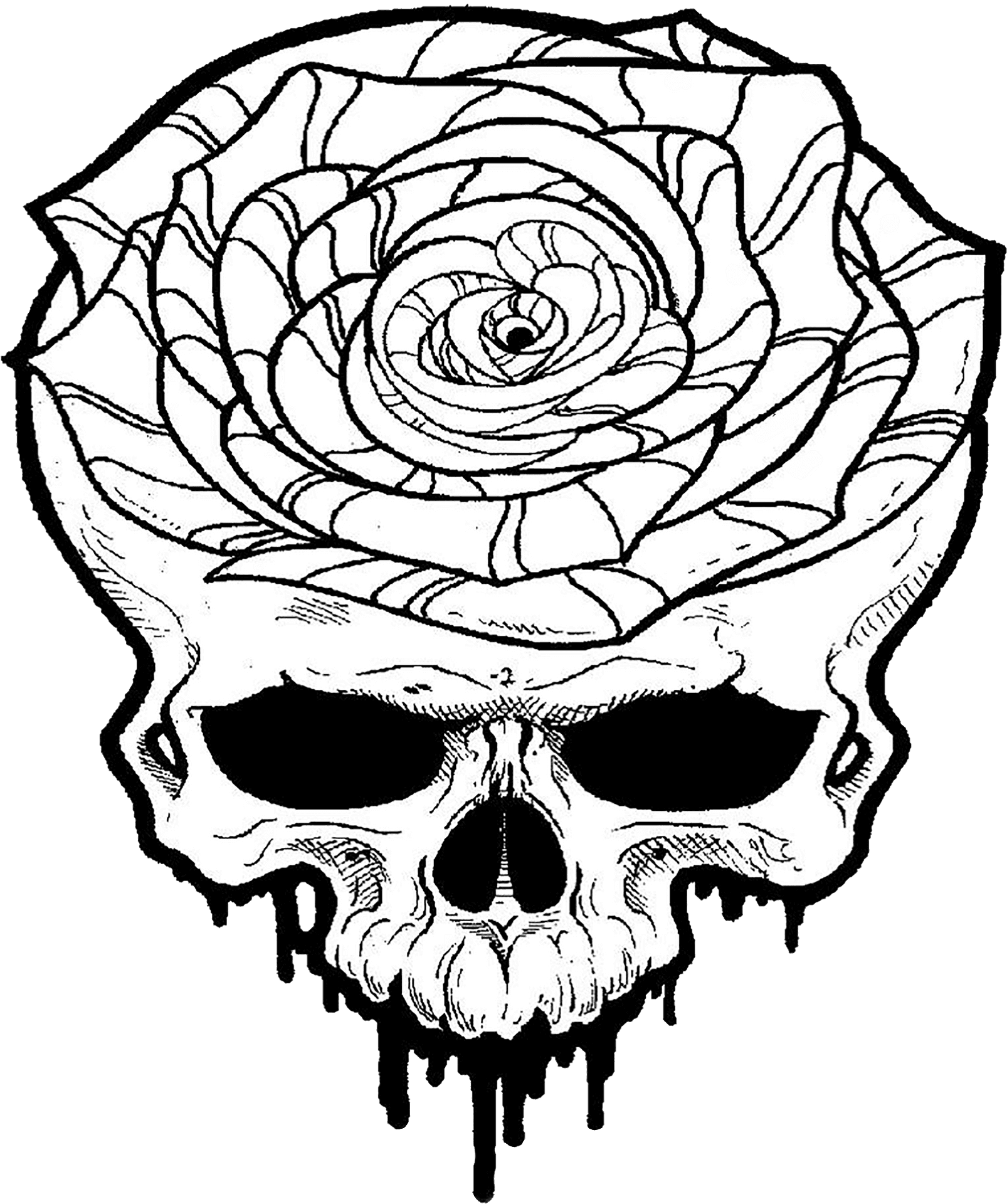 Skullwith Rose Tattoo Design PNG Image