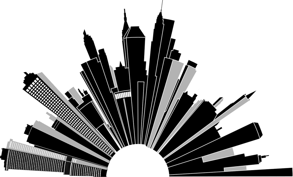 Skyscraper Silhouette Fan Out PNG Image