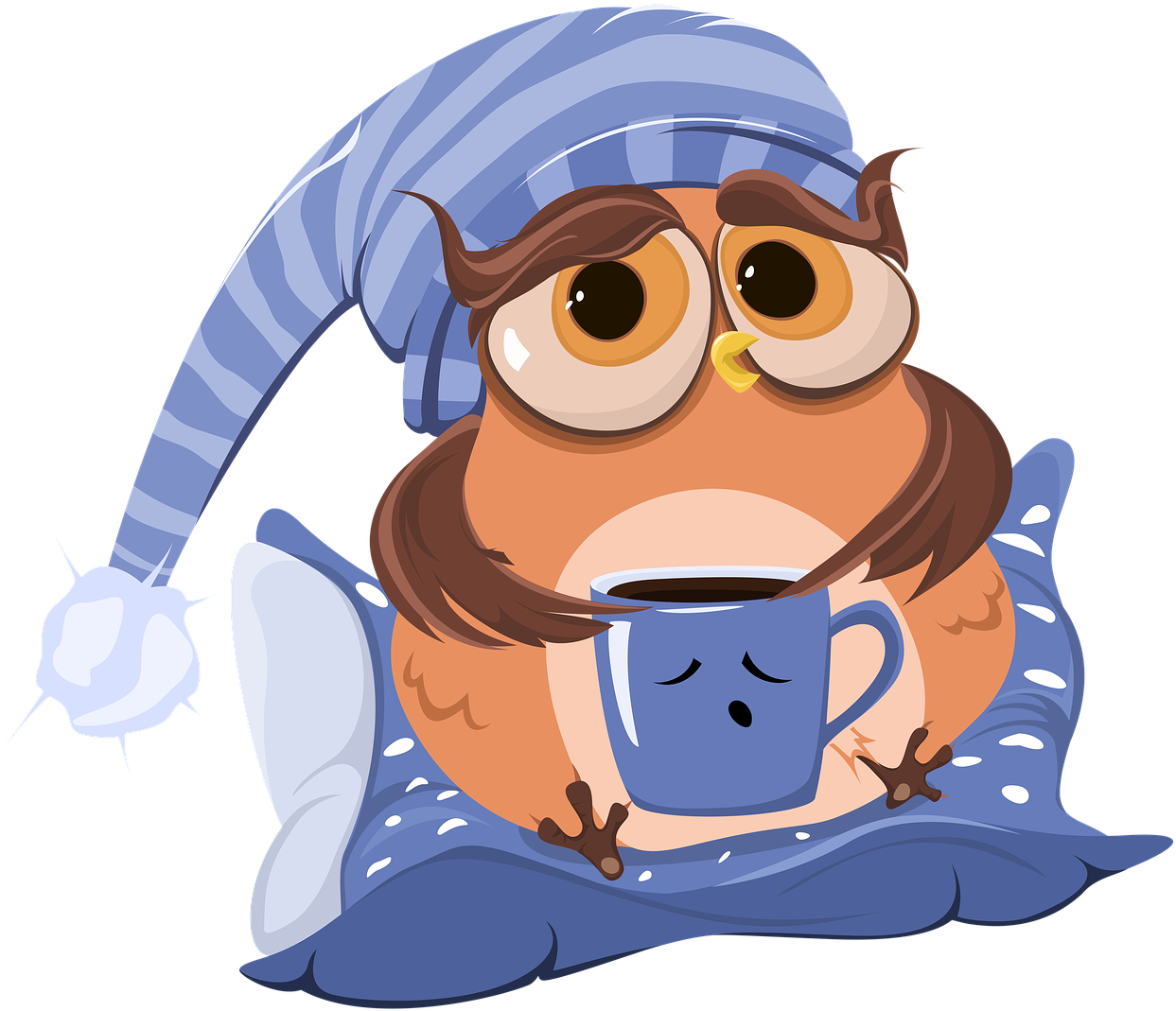 Sleepy Owl Morning Coffee PNG Image