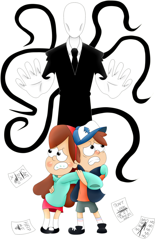 Slender_ Man_and_ Animated_ Characters_ Fear PNG Image