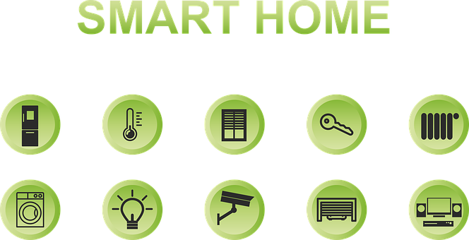 Smart Home Icons Green Background PNG Image