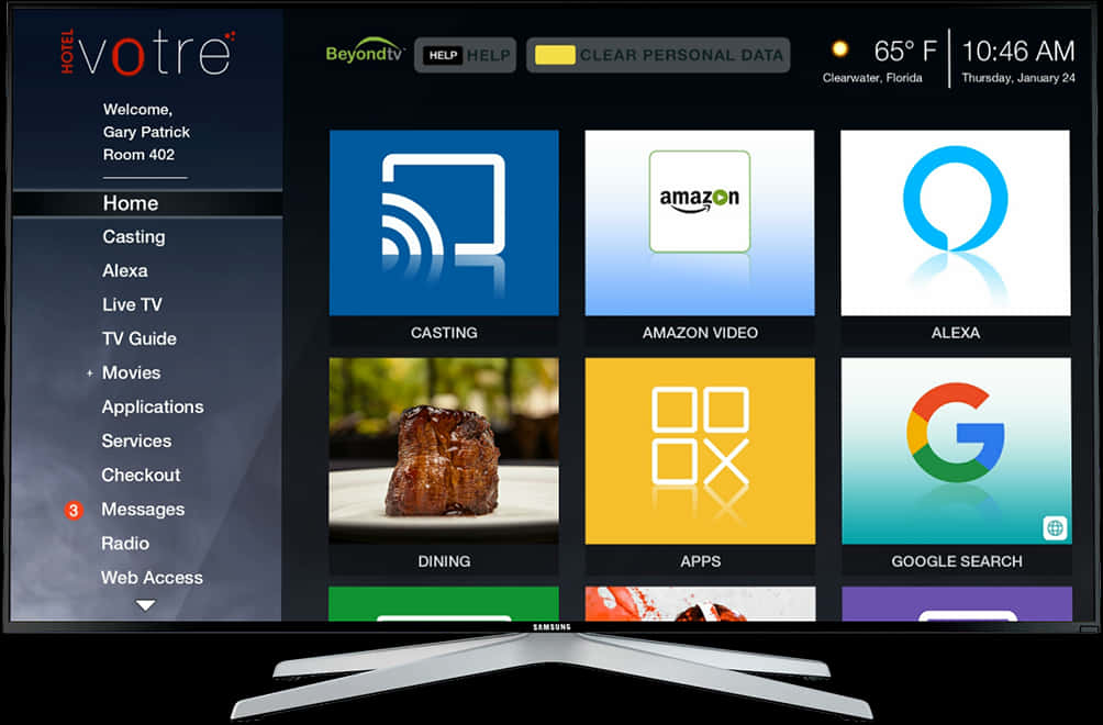 Smart T V Interface Hotel Menu PNG Image