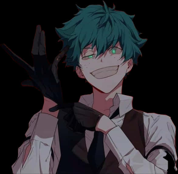 Smiling Anime Character Deku Dark Background PNG Image