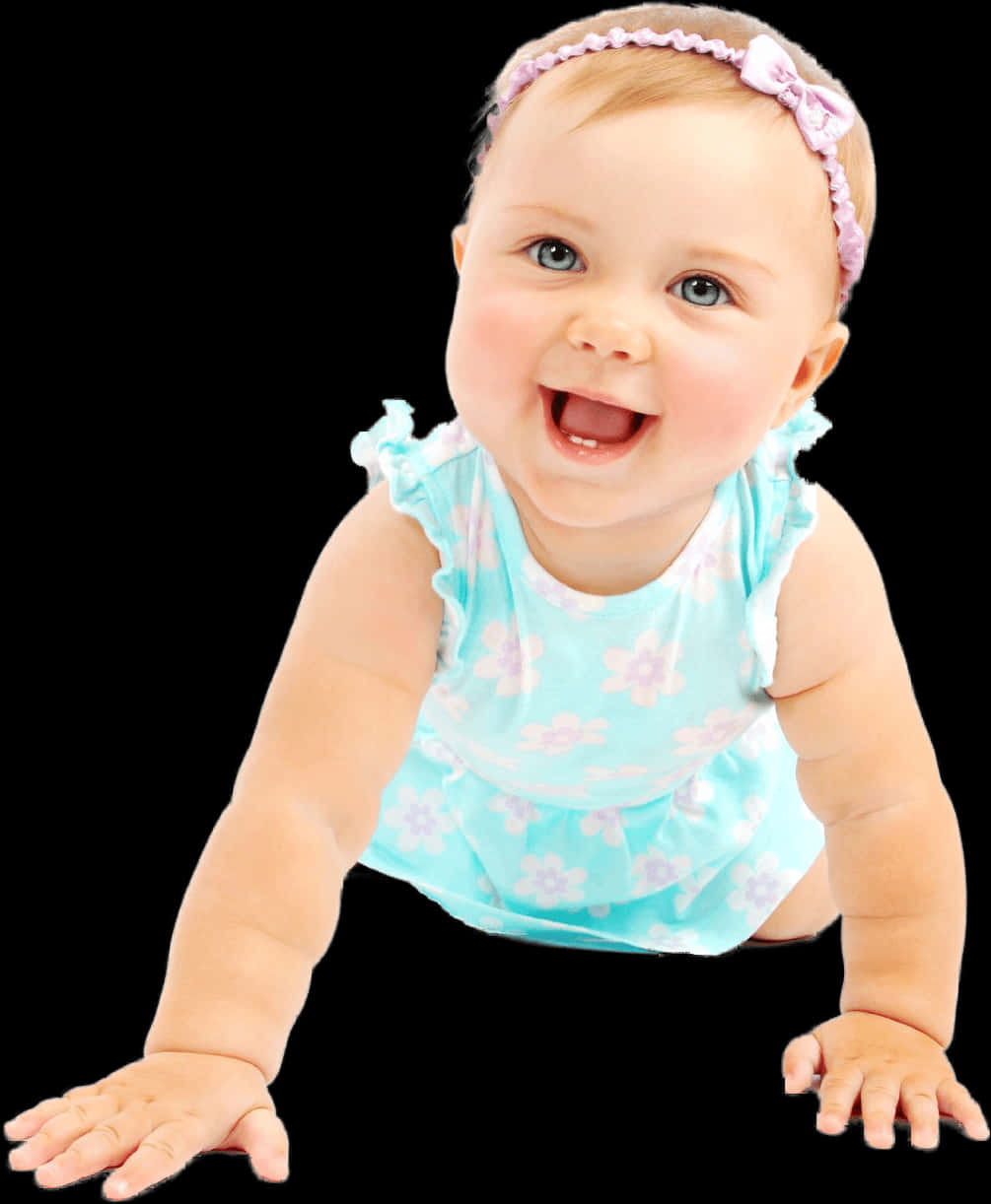 Smiling Babyin Blue Floral Outfit PNG Image