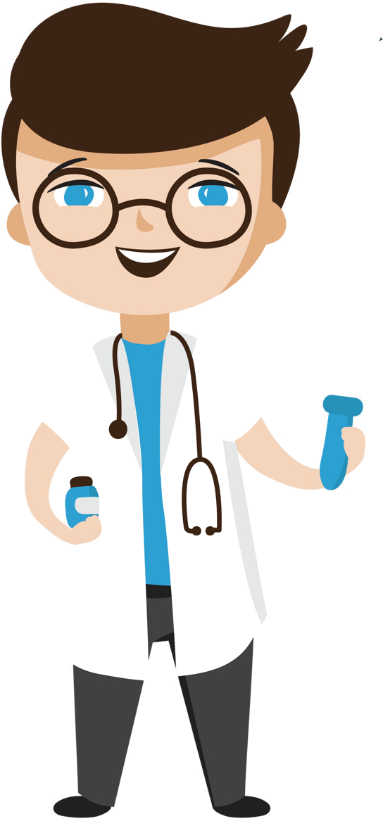 Smiling Cartoon Doctor Holding Test Tube PNG Image