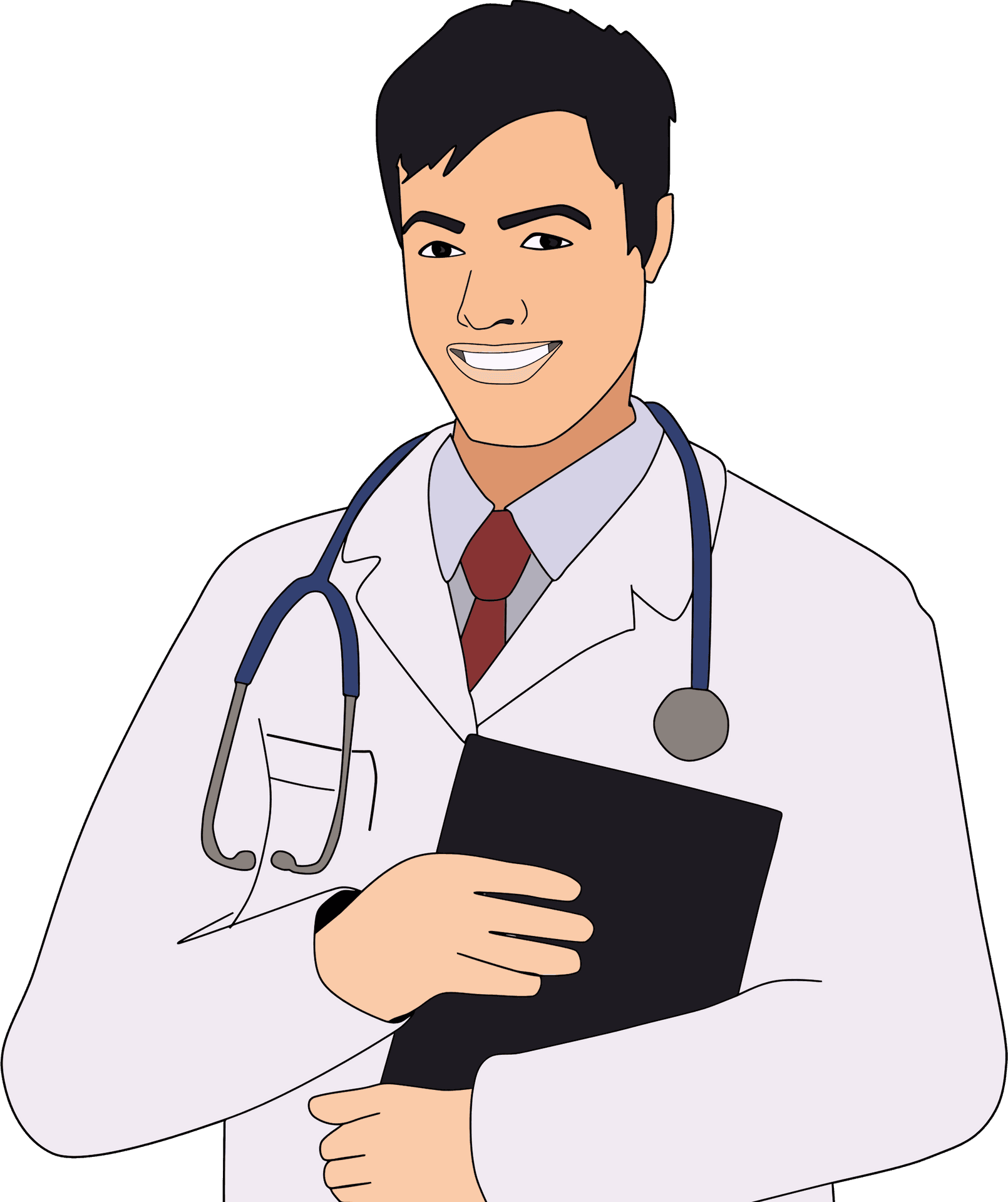 Smiling Cartoon Doctorwith Clipboard PNG Image