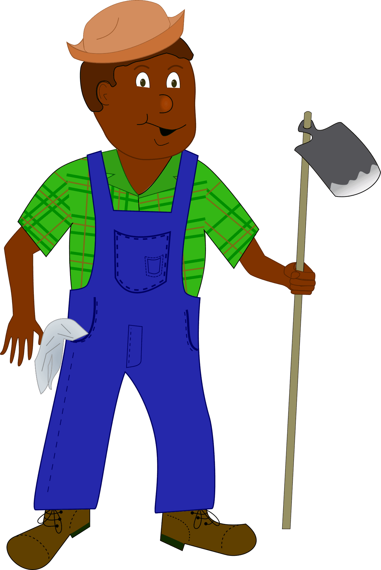 Smiling Cartoon Farmerwith Hoe PNG Image