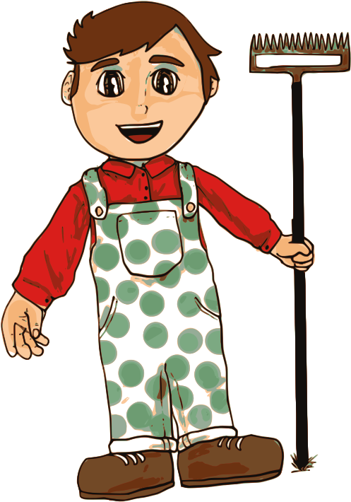 Smiling Cartoon Farmerwith Rake PNG Image