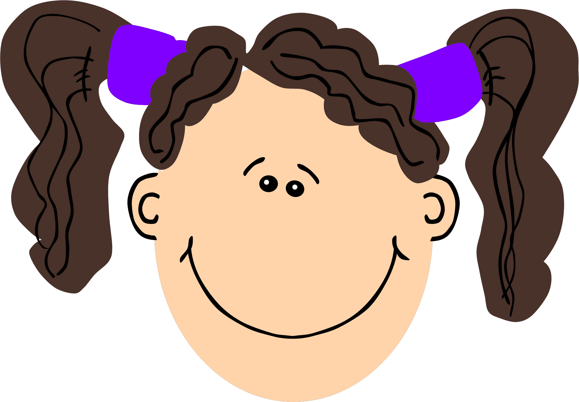 Smiling Cartoon Girlwith Brown Pigtails PNG Image