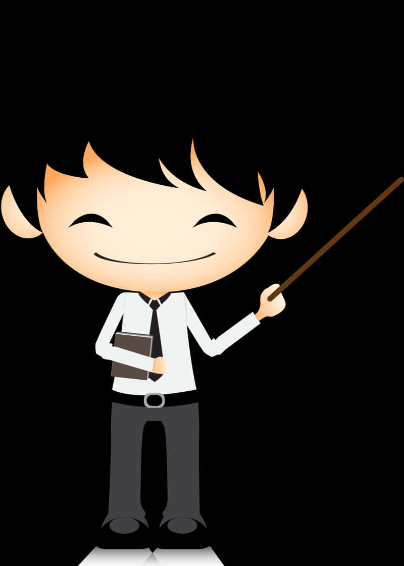 Smiling Cartoon Teacher Holding Pointer PNG Image