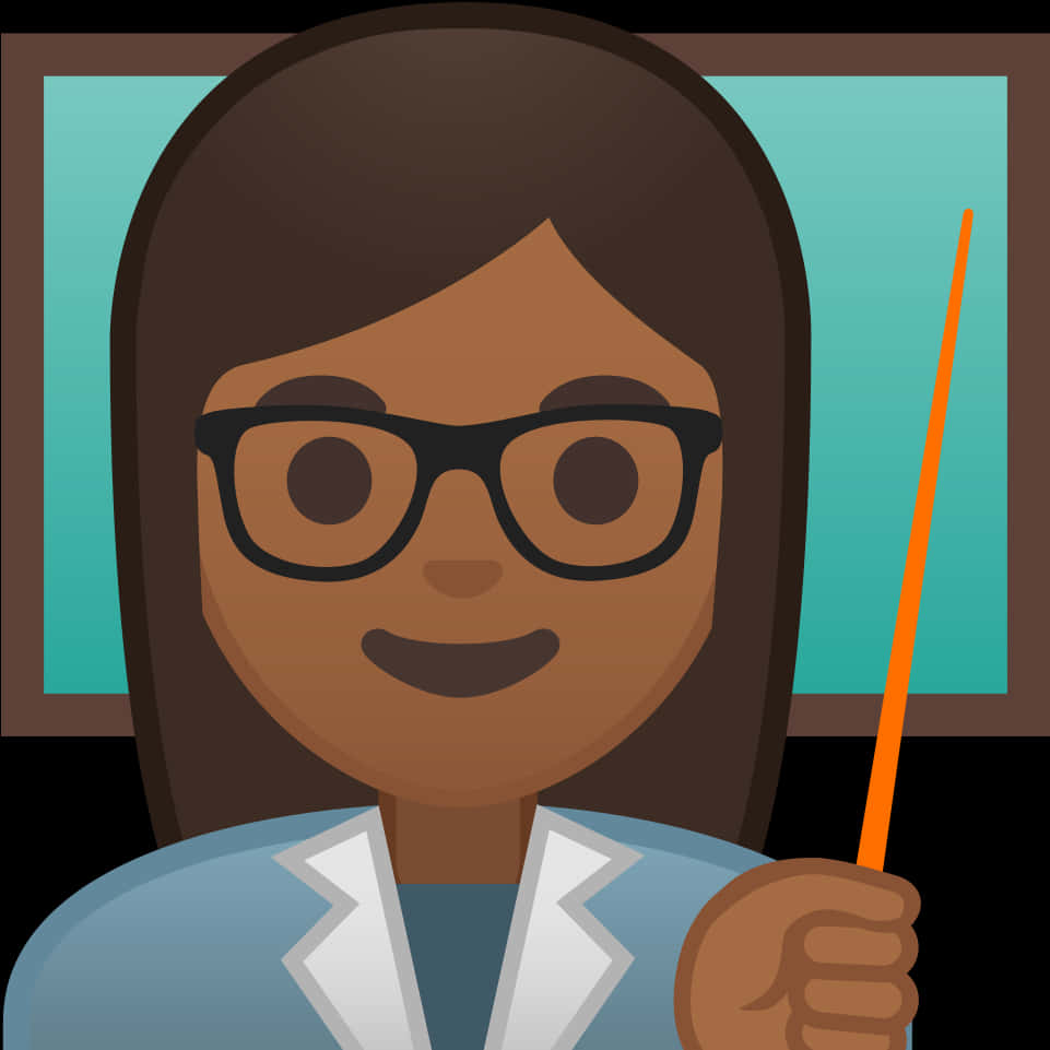 Smiling Cartoon Teacher With Pointer PNG Image