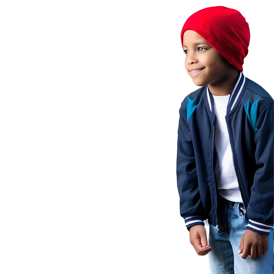 Smiling Childin Red Beanieand Blue Jacket PNG Image