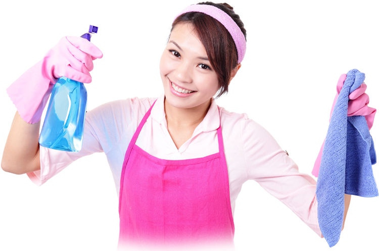 Smiling Cleaner With Spray Bottleand Cloth PNG Image