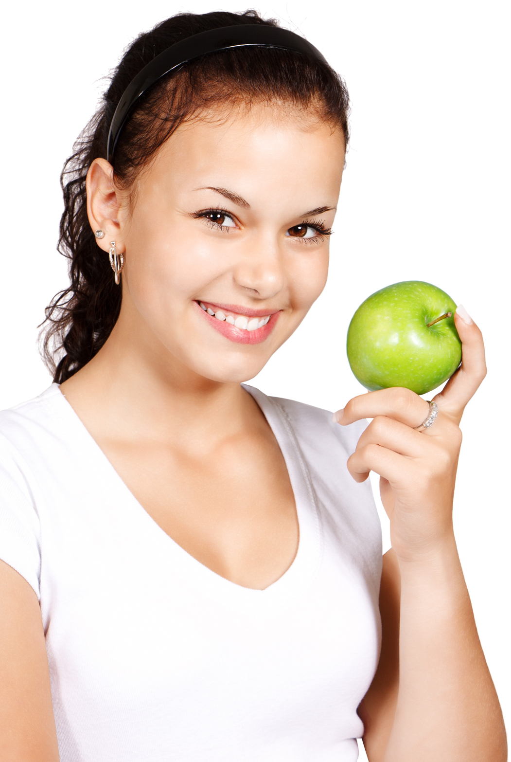 Smiling Girl Holding Green Apple PNG Image