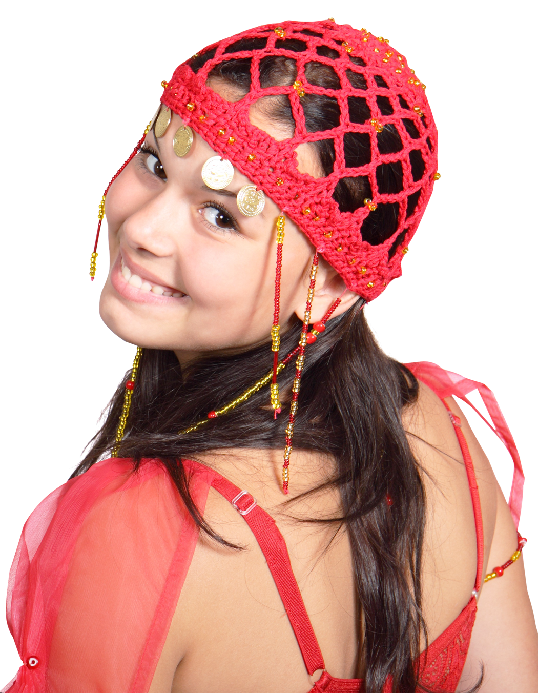 Smiling Girlin Traditional Headpiece PNG Image