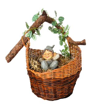 Smiling Gnomein Basket PNG Image